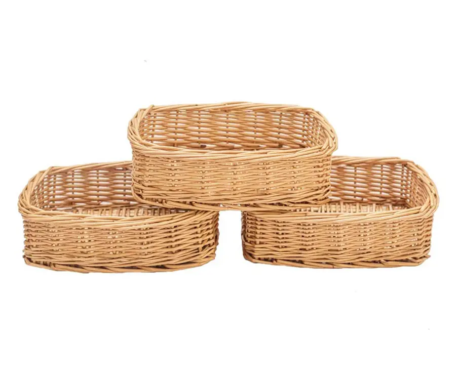 HDKJ Rectangle Small Wicker Baskets for Sundries 3pcs Storage Bins (Natural, 3PCS)
