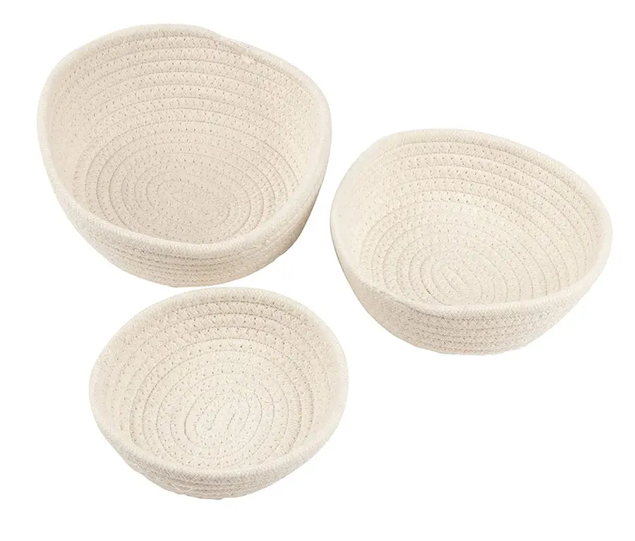 Woven Storage Baskets – 3-Pack Cotton Rope Baskets, Decorative Hampers, Collapsible Rope Storage Bins for Toys, Towels, Blankets, Nursery, Kids Room, 3 Sizes, White